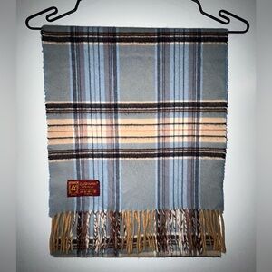 V. FRAAS Cashmink Scarf Blue Tartan Plaid Fringe Acrylic Made in Germany